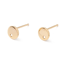 Honeyhandy 201 Stainless Steel Stud Earring Findings, with 316 Surgical Stainless Steel Pins and Hole, Flat Round, Real 24K Gold Plated, 6mm, Hole: 1.2mm, Pin: 0.7mm