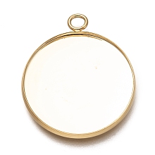 Honeyhandy 304 Stainless Steel Pendant Cabochon Settings, Plain Edge Bezel Cups, Flat Round, Real 18K Gold Plated, Tray: 25mm, 31.5x27x2mm, Hole: 3mm