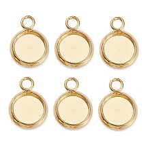 Honeyhandy 304 Stainless Steel Pendant Cabochon Settings, Plain Edge Bezel Cups, Flat Round, Real 18K Gold Plated, Tray: 6mm, 10x8x1.5mm, Hole: 1.5mm