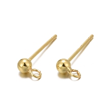 Honeyhandy 925 Sterling Silver Ear Stud Findings, Earring Posts Carved with 925, Golden, 14mm, head: 6x3mm, Hole: 1mm, Pin: 0.7mm