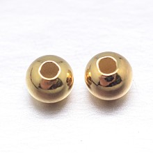 Honeyhandy Real 18K Gold Plated Round Sterling Silver Spacer Beads, Golden, 3mm, Hole: 1.2mm