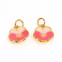 Honeyhandy Brass Enamel Charms, Long-Lasting Plated, Flower, Real 18K Gold Plated, Hot Pink, 12x10.5x3.5mm, Hole: 3mm