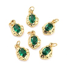 Honeyhandy Brass Micro Pave Cubic Zirconia Pendant, Long-Lasting Plated, Real 18K Gold Plated, Oval, Teal, 12x8x3mm, Hole: 2.6mm