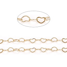 Honeyhandy Brass Heart Link Chains, with Spool, Soldered, Long-Lasting Plated, Real 18K Gold Plated, 4x5x0.3mm, about 32.8 Feet(10m)/roll