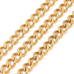 Honeyhandy 304 Stainless Steel Curb Chains, Soldered, with Spool, Real 18K Gold Plated, 6x4.5x2mm, 10m/roll