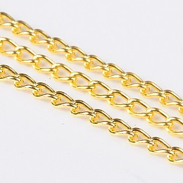 Honeyhandy Iron Twisted Chains Curb Chains, Unwelded, Golden, with Spool, Link: about 2mm wide, 3.5mm long, 0.5mm thick, about 328.08 Feet(100m)/roll