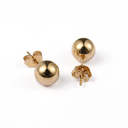 Honeyhandy 316 Surgical Stainless Steel Ball Stud Earrings, Hypoallergenic Earrings, Golden, 18x8mm, Pin: 0.8mm, 10pairs/board