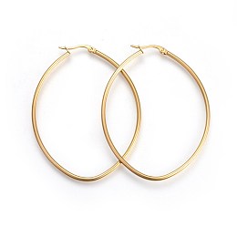 Honeyhandy 201 Stainless Steel Hoop Earrings, with 304 Stainless Steel Pin, Hypoallergenic Earrings, Oval, Golden, 12 Gauge, 64x49x2mm, Pin: 1mm