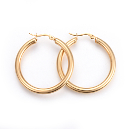 Honeyhandy 201 Stainless Steel Hoop Earrings, with 304 Stainless Steel Pin, Hypoallergenic Earrings, Ring Shape, Golden, 39x37.5x4mm, 6 Gauge, Pin: 1mm