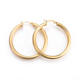 Honeyhandy 201 Stainless Steel Big Hoop Earrings, with 304 Stainless Steel Pin, Hypoallergenic Earrings, Ring Shape, Golden, 52x50x5mm, 4 Gauge, Pin: 1mm