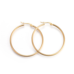 Honeyhandy 201 Stainless Steel Big Hoop Earrings, with 304 Stainless Steel Pin, Hypoallergenic Earrings, Ring Shape, Golden, 12 Gauge, 82.5x2mm, Pin: 1mm