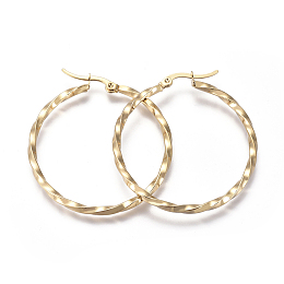 Honeyhandy 201 Stainless Steel Big Hoop Earrings, with 304 Stainless Steel Pin, Hypoallergenic Earrings, Twisted Ring Shape, Golden, 45x2.5mm, 10 Gauge, Pin: 0.7mm