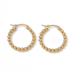 Honeyhandy 201 Stainless Steel Round Beaded Hoop Earrings with 304 Stainless Steel Pins for Women, Golden, 23.5x23x3mm, Pin: 0.7~0.8x1~1.5mm