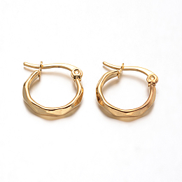 Honeyhandy Ion Plating(IP) 304 Stainless Steel Hoop Earrings, Hypoallergenic Earrings, Real 18K Gold Plated, 16x15.5x2mm, Pin: 0.6x1mm