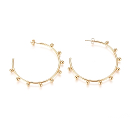 Honeyhandy 304 Stainless Steel Stud Earrings, Half Hoop Earrings, Hypoallergenic Earrings, with Round Beads and Earring Backs, Golden, 57x58x4mm, Pin: 0.7mm