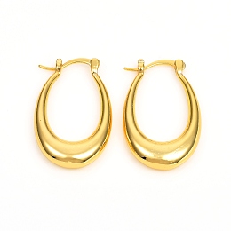 Honeyhandy Brass Hoop Earrings, Long-Lasting Plated, Oval, Real 18K Gold Plated, 28x18x4.8mm, Pin: 0.7x1mm