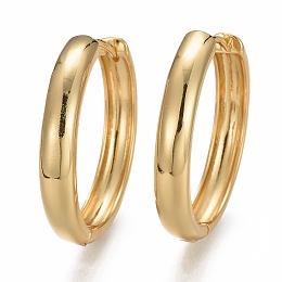 Honeyhandy Brass Huggie Hoop Earrings, Long-Lasting Plated, Ring, Real 18K Gold Plated, 29x5mm, Pin: 1mm