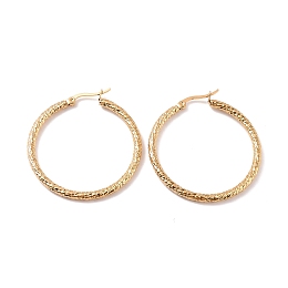 Honeyhandy PVD Vacuum Plating 201 Stainless Steel Textured Hoop Earrings with 304 Stainless Steel Pin for Women, Golden, 9 Gauge, 44x40x3mm, Pin: 0.7mm