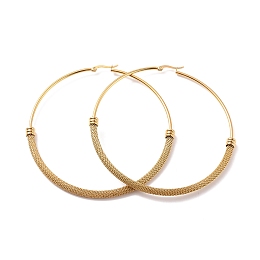 Honeyhandy PVD Vacuum Plating 201 Stainless Steel Mesh Chain Shape Big Hoop Earrings with 304 Stainless Steel Pin for Women, Golden, 90x89x6mm, Pin: 0.6mm