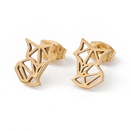 Honeyhandy 304 Stainless Steel Origami Fox Stud Earrings for Women, Golden, 10x8mm, Pin: 0.7mm