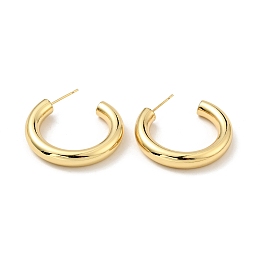 Honeyhandy Brass Chunky C-shape Stud Earrings, Half Hoop Earrings for Women, Cadmium Free & Nickel Free & Lead Free, Real 18K Gold Plated, 27x30x5mm, Pin: 0.7mm