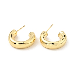 Honeyhandy Brass Chunky C-shape Stud Earrings, Half Hoop Earrings for Women, Cadmium Free & Nickel Free & Lead Free, Real 18K Gold Plated, 16.5x20x5mm, Pin: 0.7mm