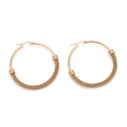 Honeyhandy 304 Stainless Steel Mesh Hoop Earrings, Hypoallergenic Earrings, Ring, Golden, 52x6mm, Pin: 0.8x1mm