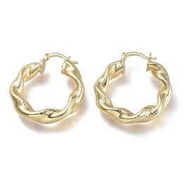 Honeyhandy Brass Hoop Earrings, with 304 Stainless Steel Pins, Twisted Ring Shape, Real 18K Gold Plated, 34x31x6mm, Pin: 0.7x2mm