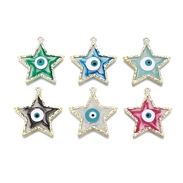 Alloy Enamel Pendants, Golden, Star with Evil Eye, Mixed Color, 37.5x35.5x3mm, Hole: 2.5mm