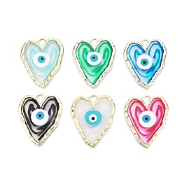 Alloy Enamel Pendants, Golden, Heart with Evil Eye, Mixed Color, 37.5x31x2mm, Hole: 4x5mm