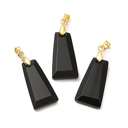 Honeyhandy Natural Obsidian Pendants, Faceted Trapezoid Charms, with Rack Plating Golden Tone Brass Findings, Cadmium Free & Lead Free, 25~26x12.5~13x3.5~4mm, Hole: 5x4mm