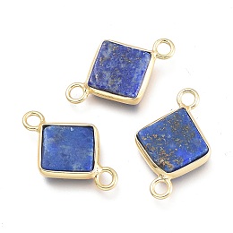 Honeyhandy Natural Lapis Lazuli Links Connectors, with Real 18K Gold Plated Brass Findings, Rhombus, 18.5x11x3mm, Hole: 2mm