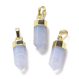 Honeyhandy Natural Blue Lace Agate Pendants, with Brass Findings, Bullet, Golden, 19~21x7mm, Hole: 4x6mm