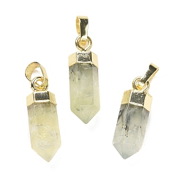 Honeyhandy Natural Prehnite Pendants, with Brass Findings, Bullet, Golden, 19~21x7mm, Hole: 4x6mm