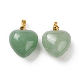 Honeyhandy Natural Green Aventurine Pendants, with Golden Tone Brass Findings, Heart Charm, 18x15~15.5x9.5~10mm, Hole: 6x3mm