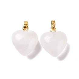 Honeyhandy Natural Quartz Crystal Pendants, with Golden Tone Brass Findings, Heart Charm, 18x15~15.5x9.5~10mm, Hole: 6x3mm