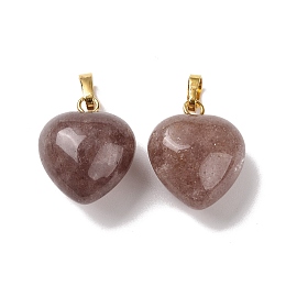 Honeyhandy Natural Strawberry Quartz Pendants, with Golden Tone Brass Findings, Heart Charm, 18x15~15.5x6~8mm, Hole: 6x3mm