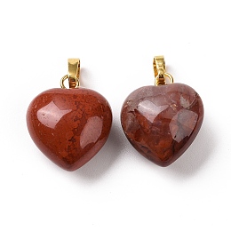 Honeyhandy Natural Red Jasper Pendants, with Golden Tone Brass Findings, Heart Charm, 18x15~15.5x6~8mm, Hole: 6x3mm