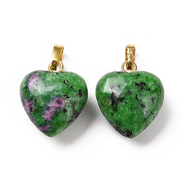 Honeyhandy Natural Ruby in Zoisite Pendants, with Golden Tone Brass Findings, Heart Charm, 18x15~15.5x9.5~10mm, Hole: 6x3mm