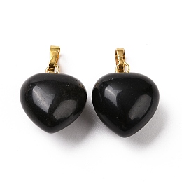 Honeyhandy Natural Obsidian Pendants, with Golden Tone Brass Findings, Heart Charm, 18x15~15.5x9.5~10mm, Hole: 6x3mm