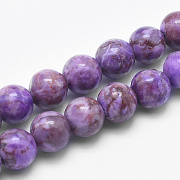 Natural Marble Beads Strands, Round, Dyed & Heated, Medium Orchid, 8mm, Hole: 1mm, about 46pcs/strand, 15 inch(38cm)