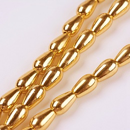 Honeyhandy Electroplate Non-magnetic Synthetic Hematite Beads Strands, teardrop, Grade AA, Golden Plated, 7x4.5mm, Hole: 1mm, about 58pcs/strand, 15.9 inch