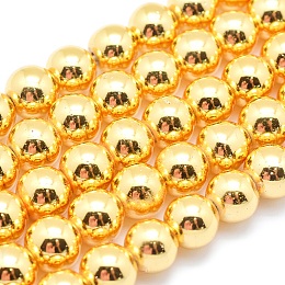 Honeyhandy Electroplate Non-magnetic Synthetic Hematite Beads Strands, Grade AAA, Long-Lasting Plated, Round, Golden Plated, 10mm, Hole: 1.2mm, about 42pcs/strand, 15.7 inch(40cm)