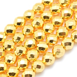 Honeyhandy Electroplate Non-magnetic Synthetic Hematite Beads Strands, Grade AAA, Long-Lasting Plated, Faceted, Round, Golden Plated, 3mm, Hole: 1mm, about 140pcs/strand, 15.7 inch(40cm)