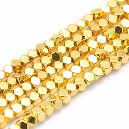 Honeyhandy Electroplate Non-magnetic Synthetic Hematite Beads Strands, Grade AA, Long-Lasting Plated, Faceted, Cube, Golden Plated, 4x4x4mm, Hole: 0.8mm, about 96pcs/strand, 15.5 inch