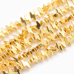 Honeyhandy Electroplate Non-magnetic Synthetic Hematite Beads Strands, Grade AA, Long-Lasting Plated, Lightning Bolt, Golden Plated, 3x7x2mm, Hole: 0.8mm, about 125pcs/strand, 15.7 inch(40cm)