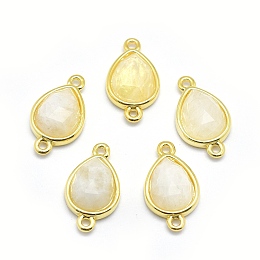 Honeyhandy Natural Rainbow Moonstone Links connectors, with Golden Tone Brass Findings, teardrop, Faceted, 17.5x9.5x5mm, Hole: 1.2mm