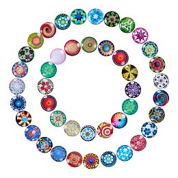 NBEADS 200 Pcs Mosaic Printed Glass Half Round/Dome Cabochons, Mixed Color, 16x5mm