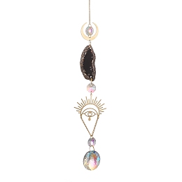 Honeyhandy Brass & Crystal Suncatchers, Druzy Black Agate Wall Hanging Decoration, with Iron Chain, for Home Offices Amulet Ornament, Diamond, 450mm