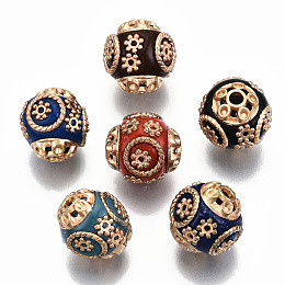 Honeyhandy Round Handmade Indonesia Beads, with Alloy Cores, Mixed Color, 15x14mm, Hole: 2mm